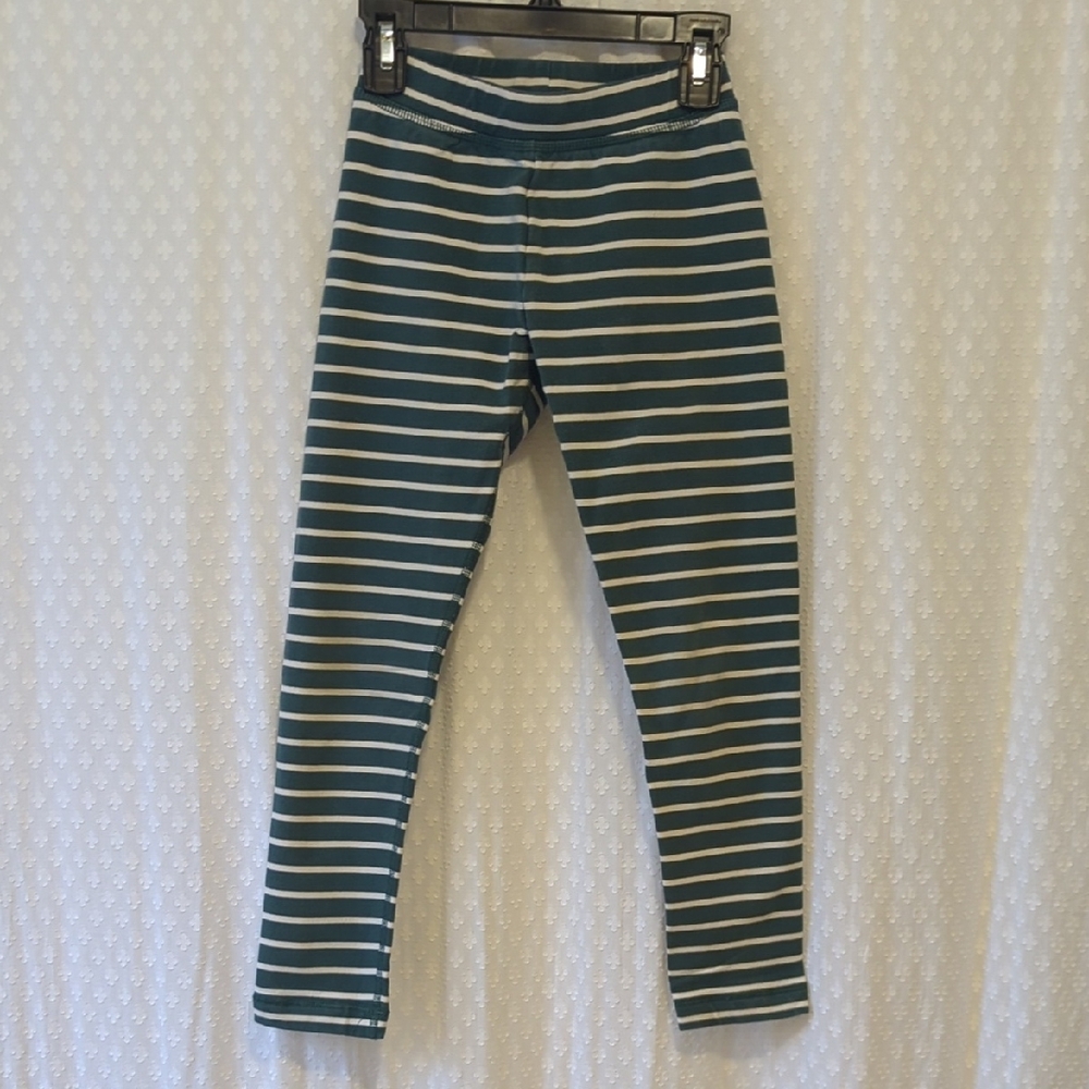Hanna Andersson Teal and White Striped Leggings Girls Size 120/6-7